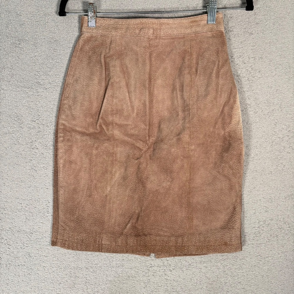 Vintage Global Identity GIII Leather Suede Pencil Skirt Size 0 Tan Cowgirl Rodeo